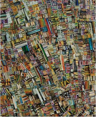 Books, detail, collage on canvas